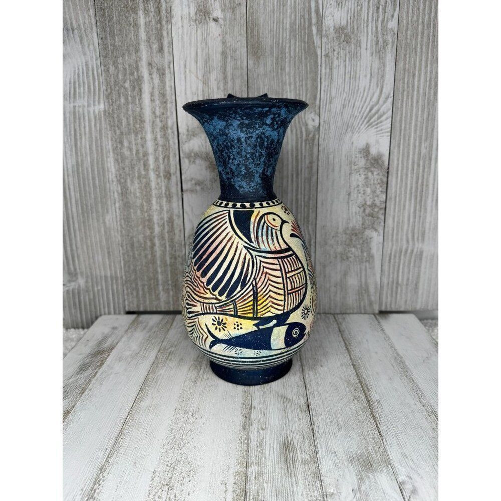 Vintage Hand Painted Minoan Style Stoneware Studio Pottery Pitcher